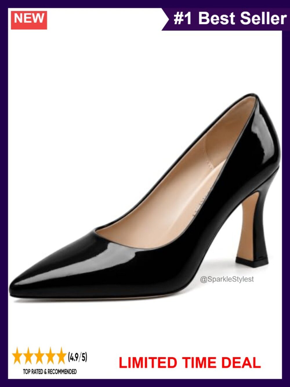 Women's Pointed Toe High Heel Pumps Patent Leather Slip On Dress Shoes